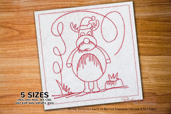 Christmas Cartoon Deer Redwork