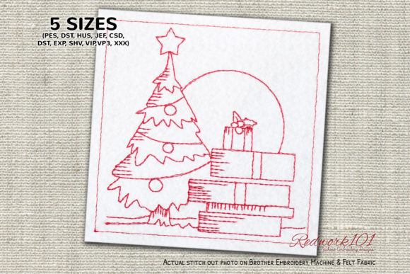 Christmas Tree with Gifts Redwork: Designer Review